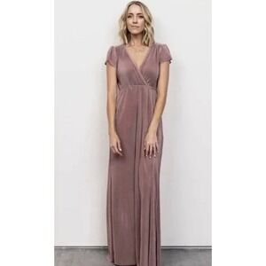 Baltic Born Athena Dusty Rose Plissé Pleated Maxi Dress Small‎